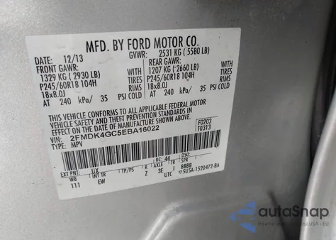 2014 Ford Edge Se from USA, damaged, VIN 2FMDK4GC5EBA16022